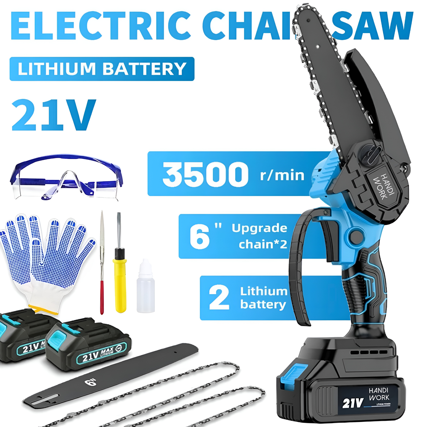 Handiwork™ Electric Cordless Mini Chain Saw 6 Inch 21V